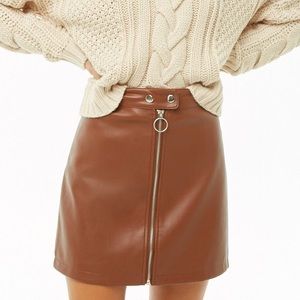 leather brown mini skirt